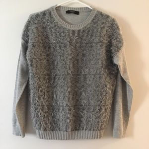 MAX MARA Grey Fuzzy Furry Front Crew Sweater M